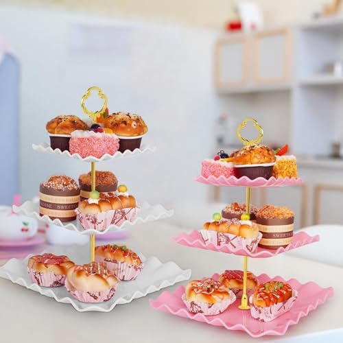 5 Pcs Dessert Display Stands, 2pcs Dessert Stands 3 Pcs Tray, Pink Dessert Display Stands, Treat Table Displays, alternate