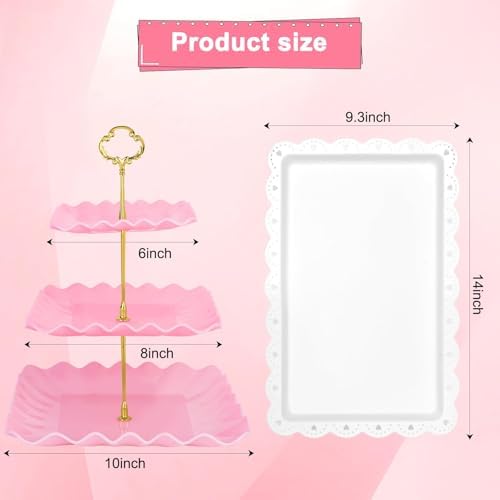 5 Pcs Dessert Display Stands, 2pcs Dessert Stands 3 Pcs Tray, Pink Dessert Display Stands, Treat Table Displays, alternate