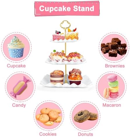 5 Pcs Dessert Display Stands, 2pcs Dessert Stands 3 Pcs Tray, Pink Dessert Display Stands, Treat Table Displays, alternate