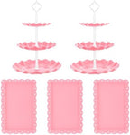 5 Pcs Dessert Stand Set, 2X Small 3 Tiers White Plastic Cupcake Stand Holder & 3X Rectangle Party Serving