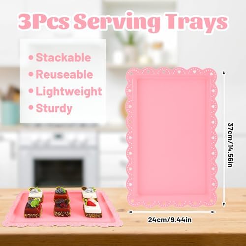 5 Pcs Dessert Stand Set, 2X Small 3 Tiers White Plastic Cupcake Stand Holder & 3X Rectangle Party Serving, alternate view 3