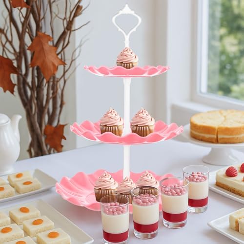 5 Pcs Dessert Stand Set, 2X Small 3 Tiers White Plastic Cupcake Stand Holder & 3X Rectangle Party Serving, alternate view 7