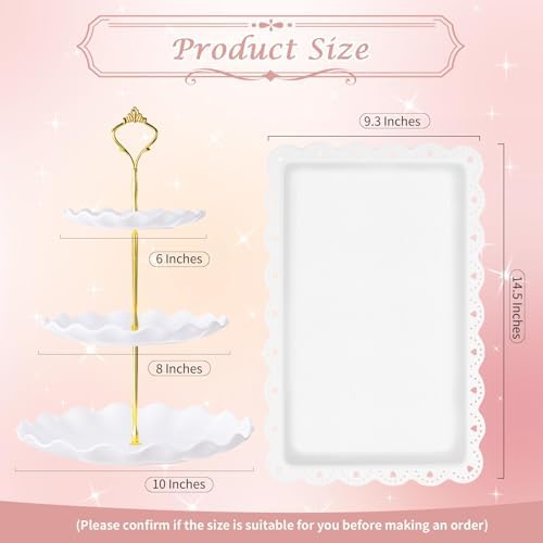 5 Pcs Dessert Table Display Set- 3 Tier Cupcake Stand & Serving Tray in White, alternate view 2
