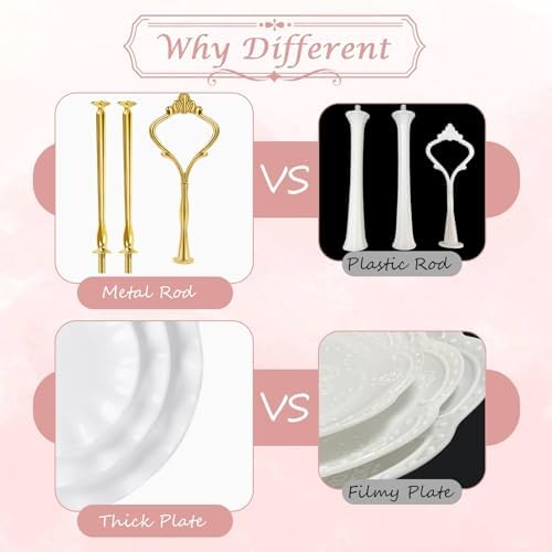 5 Pcs Dessert Table Display Set- 3 Tier Cupcake Stand & Serving Tray in White, alternate view 4