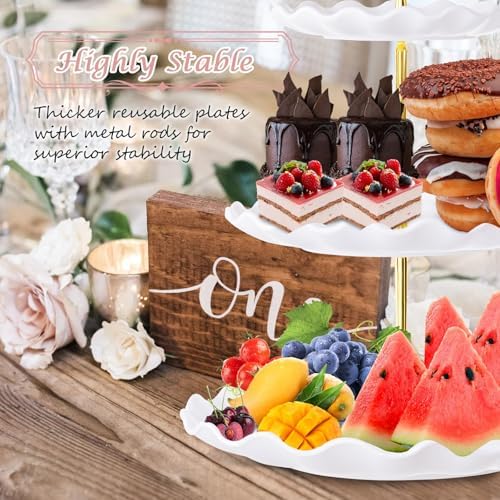 5 Pcs Dessert Table Display Set- 3 Tier Cupcake Stand & Serving Tray in White, alternate view 5