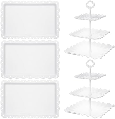 5 Pcs Dessert Table Display Set, Cupcake Stand, 5-Piece White Plastic Party Tray Set with 3-Tier Display