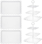 5 Pcs Dessert Table Display Set, Cupcake Stand, 5-Piece White Plastic Party Tray Set with 3-Tier Display