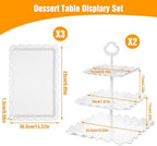 5 Pcs Dessert Table Display Set, Cupcake Stand, 5-Piece White Plastic Party Tray Set with 3-Tier Display, alternate view 3