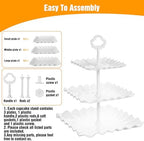 5 Pcs Dessert Table Display Set, Cupcake Stand, 5-Piece White Plastic Party Tray Set with 3-Tier Display, alternate view 4