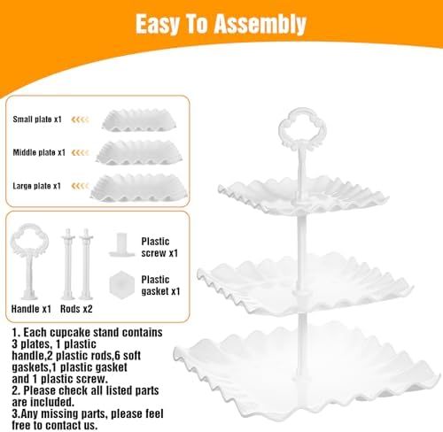 5 Pcs Dessert Table Display Set, Cupcake Stand, 5-Piece White Plastic Party Tray Set with 3-Tier Display, alternate view 4