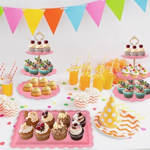 5 Pcs Dessert Table Display Set, Round Cupcake Stand, Pink in Pink Round, alternate view 2
