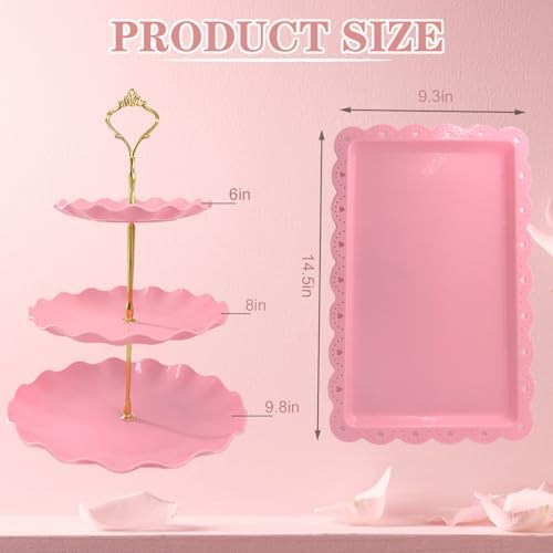 5 Pcs Dessert Table Display Set, Round Cupcake Stand, Pink in Pink Round, alternate view 3