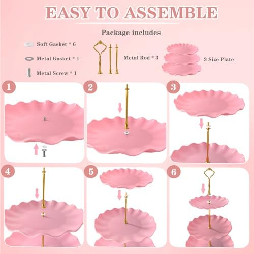 5 Pcs Dessert Table Display Set, Round Cupcake Stand, Pink in Pink Round, alternate view 5