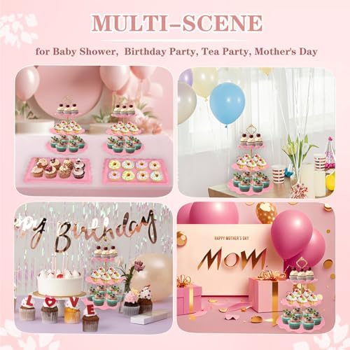 5 Pcs Dessert Table Display Set, Round Cupcake Stand, Pink in Pink Round, alternate view 6
