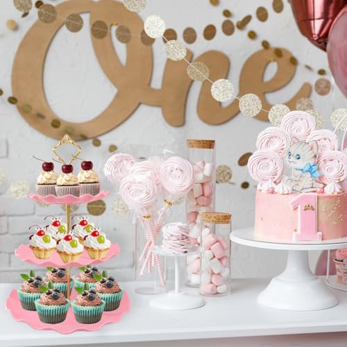 5 Pcs Dessert Table Display Set, Round Cupcake Stand, Pink in Pink Round, alternate view 7