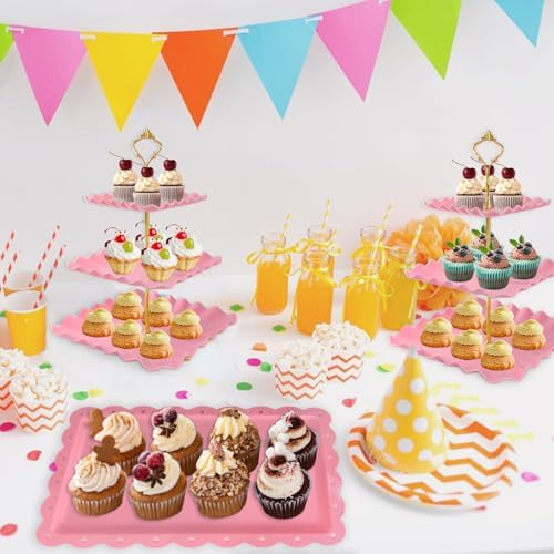 5 Pcs Dessert Table Display Set, Square Cupcake Stand, Pink in Pink Square, alternate view 2