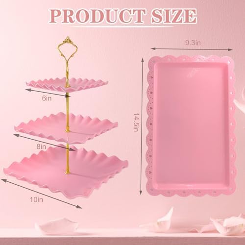 5 Pcs Dessert Table Display Set, Square Cupcake Stand, Pink in Pink Square, alternate view 3
