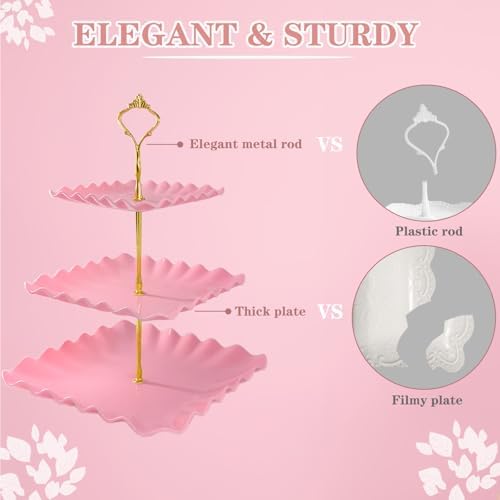 5 Pcs Dessert Table Display Set, Square Cupcake Stand, Pink in Pink Square, alternate view 4