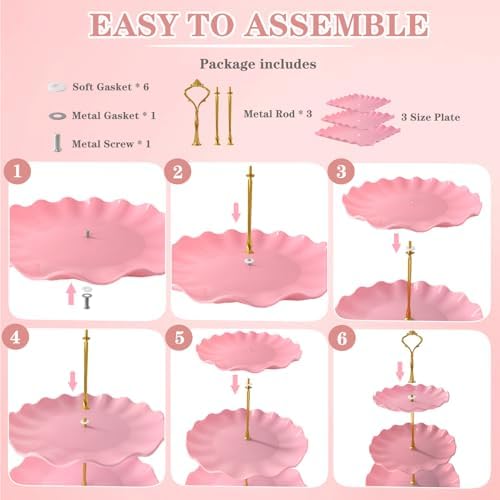5 Pcs Dessert Table Display Set, Square Cupcake Stand, Pink in Pink Square, alternate view 5