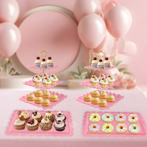 5 Pcs Dessert Table Display Set, Square Cupcake Stand, Pink in Pink Square, alternate view 6