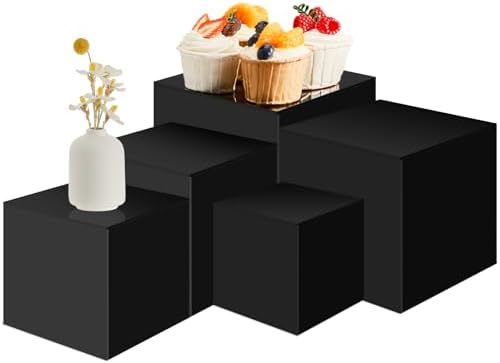 5 Pcs Display Buffet Risers, 3 to 7 Inch Black Acrylic Cube in Black
