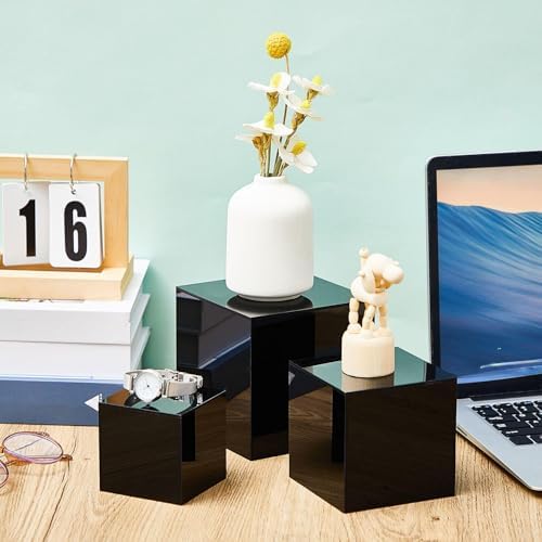 5 Pcs Display Buffet Risers, 3 to 7 Inch Black Acrylic Cube in Black, alternate view 2