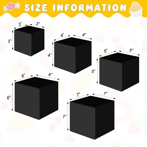 5 Pcs Display Buffet Risers, 3 to 7 Inch Black Acrylic Cube in Black, alternate view 3