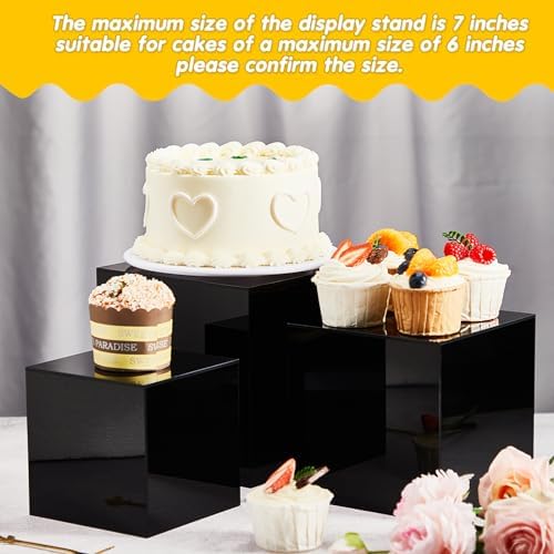 5 Pcs Display Buffet Risers, 3 to 7 Inch Black Acrylic Cube in Black, alternate view 4