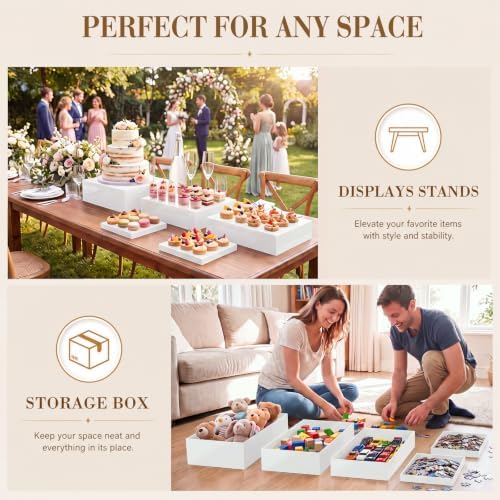 5 Pcs Extra Large Buffet Risers Set Rectangle Acrylic Display Box Catering Dessert Table Riser Food Display, alternate view 5