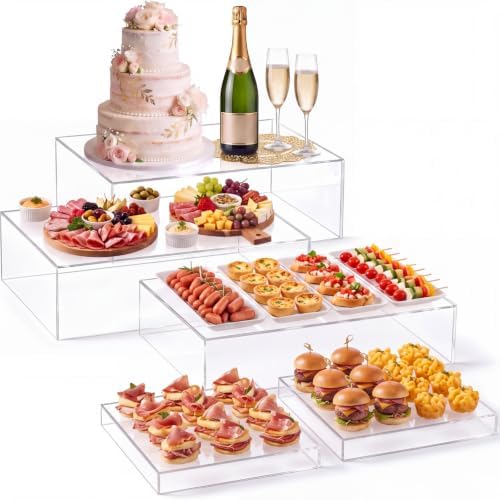 5 Pcs Extra Large Buffet Risers Set Rectangle Acrylic Display Box Catering Dessert Table Riser Food Display