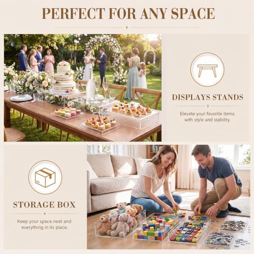 5 Pcs Extra Large Buffet Risers Set Rectangle Acrylic Display Box Catering Dessert Table Riser Food Display, alternate view 5