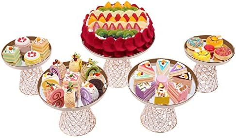 5 Pcs Gold Cake Stand Set, Crystal Cake Display Stand Dessert Table Display Set Metal Square Serving Trays
