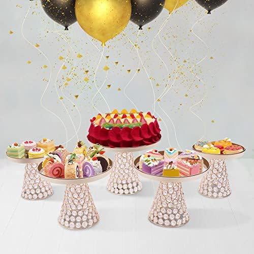 5 Pcs Gold Cake Stand Set, Crystal Cake Display Stand Dessert Table Display Set Metal Square Serving Trays, alternate view 2