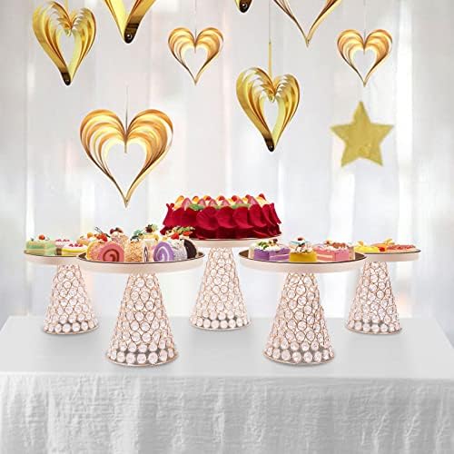5 Pcs Gold Cake Stand Set, Crystal Cake Display Stand Dessert Table Display Set Metal Square Serving Trays, alternate view 5