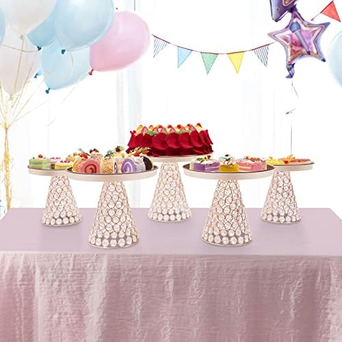 5 Pcs Gold Cake Stand Set, Crystal Cake Display Stand Dessert Table Display Set Metal Square Serving Trays, alternate view 6