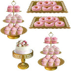 5 Pcs Gold Metal Cake Stand Sets for Birthday, Cakes and Cupcakes Stand for Wedding, Golden Dessert Table