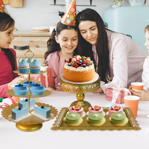 5 Pcs Gold Metal Cake Stand Sets for Birthday, Cakes and Cupcakes Stand for Wedding, Golden Dessert Table, alternate view 2