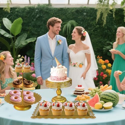 5 Pcs Gold Metal Cake Stand Sets for Birthday, Cakes and Cupcakes Stand for Wedding, Golden Dessert Table, alternate view 4