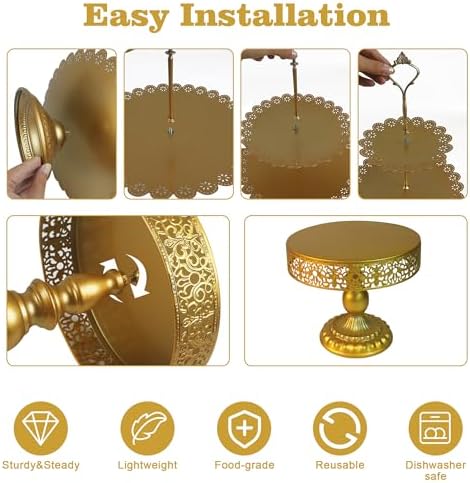 5 Pcs Gold Metal Cake Stand Sets for Birthday, Cakes and Cupcakes Stand for Wedding, Golden Dessert Table, alternate view 6