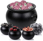 5 Pcs Halloween Large Cauldron Multipack Assortment (1) 22in and (4) 10in Trick or Treat Blow Mold Black Plastic
