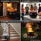 5 Pcs Halloween Large Cauldron Multipack Assortment (1) 22in and (4) 10in Trick or Treat Blow Mold Black Plastic, alternate