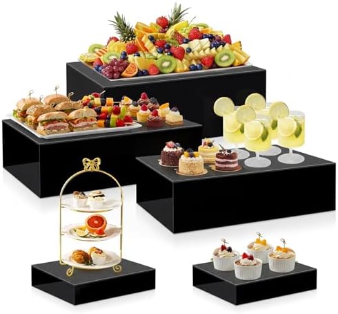 5 Pcs Large Buffet Risers Set Rectangle Acrylic Display Box Catering Dessert Table Riser Food Display Decorative