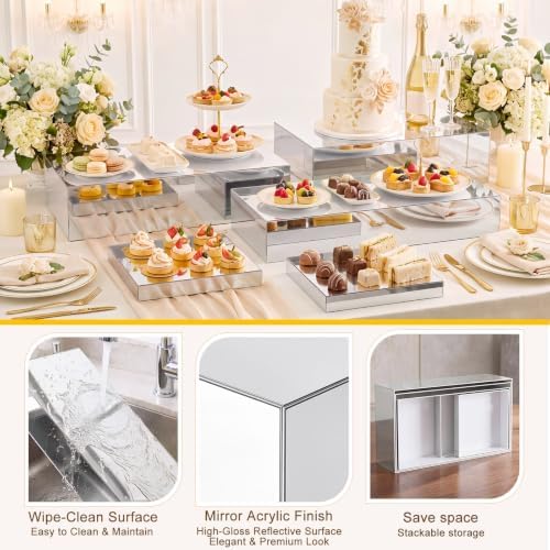 5 Pcs Large Buffet Risers Set Rectangle Acrylic Display Box Catering Dessert Table Riser Food Display Decorative, alternate