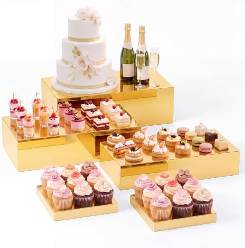 5 Pcs Large Buffet Risers Set Rectangle Acrylic Display Box Catering Dessert Table Riser Food Display Decorative