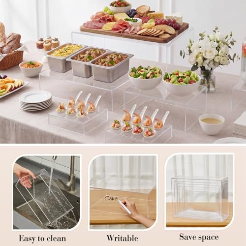 5 Pcs Large Buffet Risers Set Rectangle Display Acrylic Box Catering Dessert Table Riser Food Display Decorative, alternate