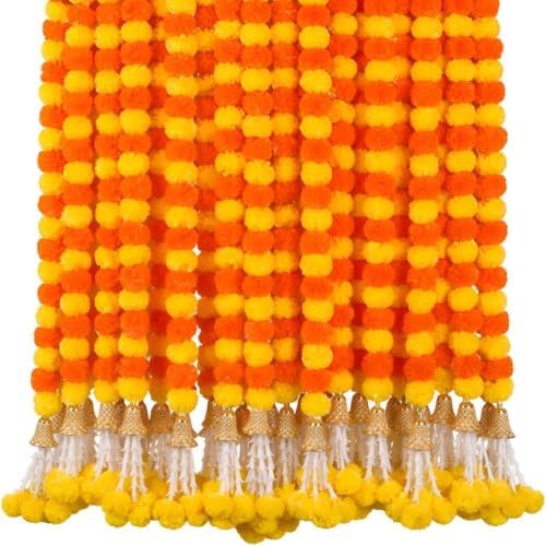 5 Pcs Marigold Garland for Decor - Multicolored Garlands, alternate view 2