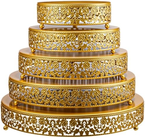 5 Pcs Metal Gold Cake Stand,16/14/12/10/8 in Round Cake Holder in Gold