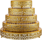 5 Pcs Metal Gold Cake Stand,16/14/12/10/8 in Round Cake Holder in Gold