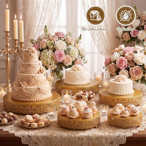 5 Pcs Metal Gold Cake Stand,16/14/12/10/8 in Round Cake Holder in Gold, alternate view 2