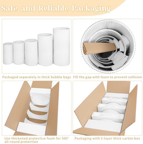 5 Pcs Metal Pleated Cylinder Pedestal Stands for Party, Heavy Duty White Round Cake Pedestal Stand Flower Plant, alternate